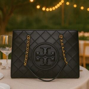 NEW Tory Burch Soft Fleming Chain Black Quilted Leather Tote/Shoulder Tote Bag